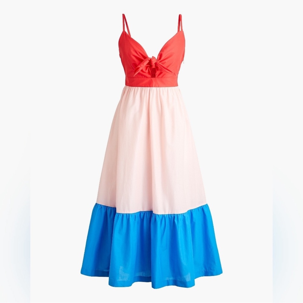NWT J. Crew Colorblock tie-front cutout midi dress sleeveless pink blue BI392 6